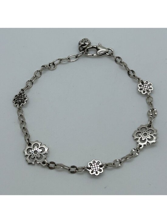 Brighton Jewelry - Brighton Bloomingale Silver Tone Bracelet Anklet Flower Heart Clasp Adjustable